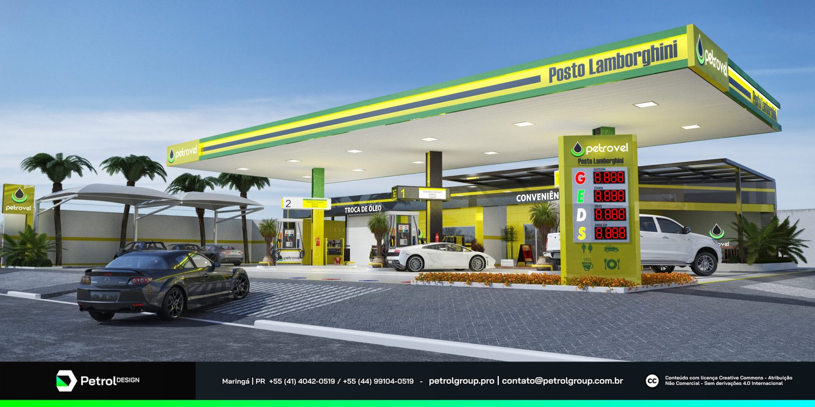 Design visual posto de combustível Lamborghini