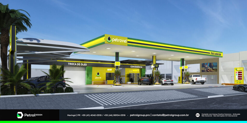 Design visual posto de combustível Lamborghini