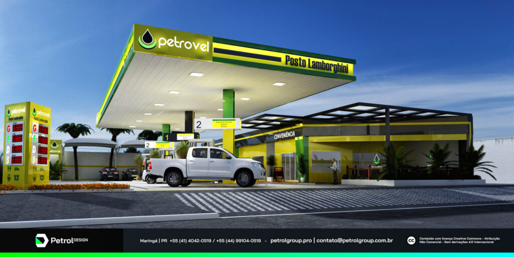 Design visual posto de combustível Lamborghini