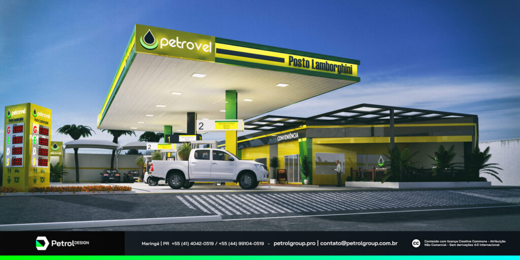 Design visual posto de combustível Lamborghini