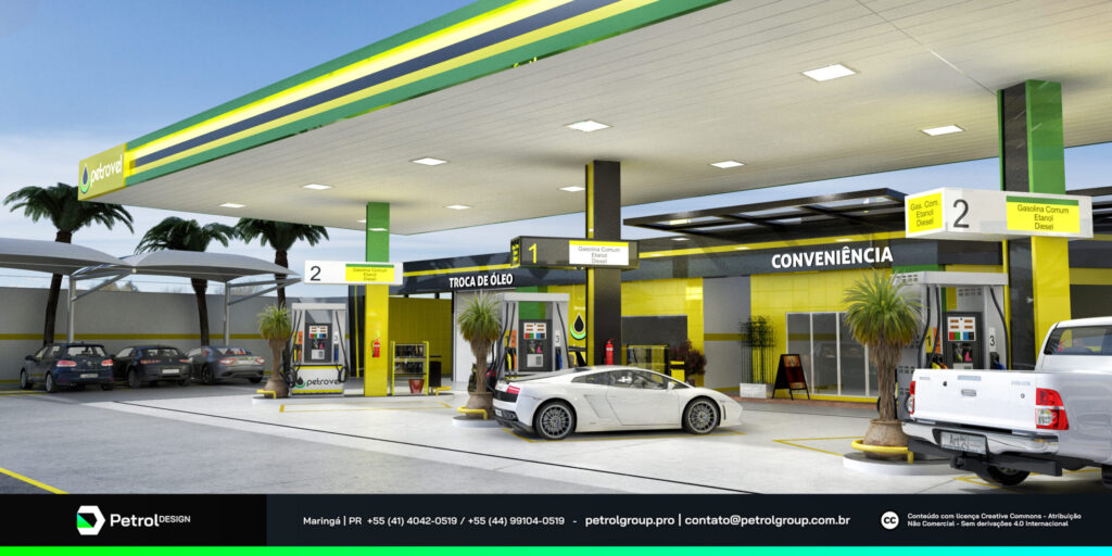 Design visual posto de combustível Lamborghini