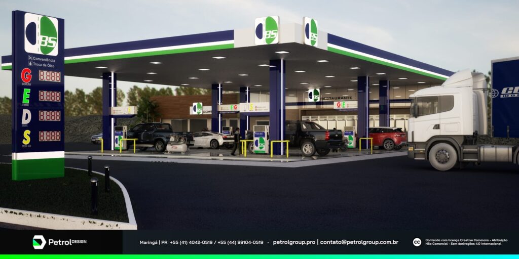 Projeto de design do posto de combustível Auto Posto BS