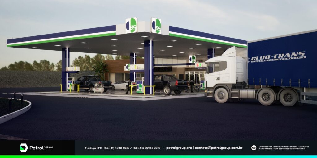 Projeto de design do posto de combustível Auto Posto BS